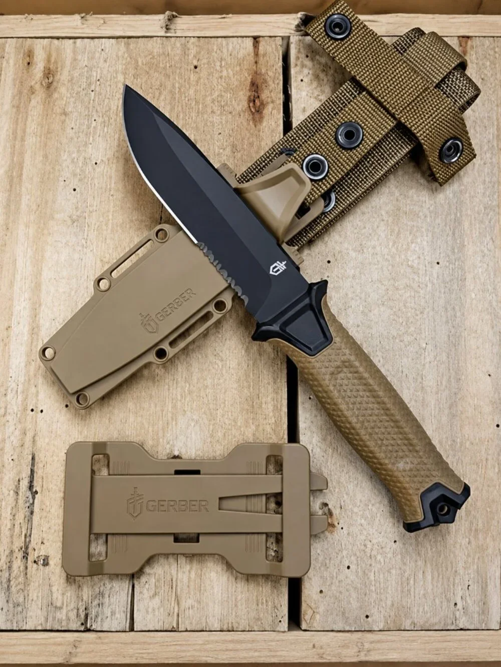 Gerber StrongArm Knife – Coyote Brown Serrated Fixed Blade, Pack of 5